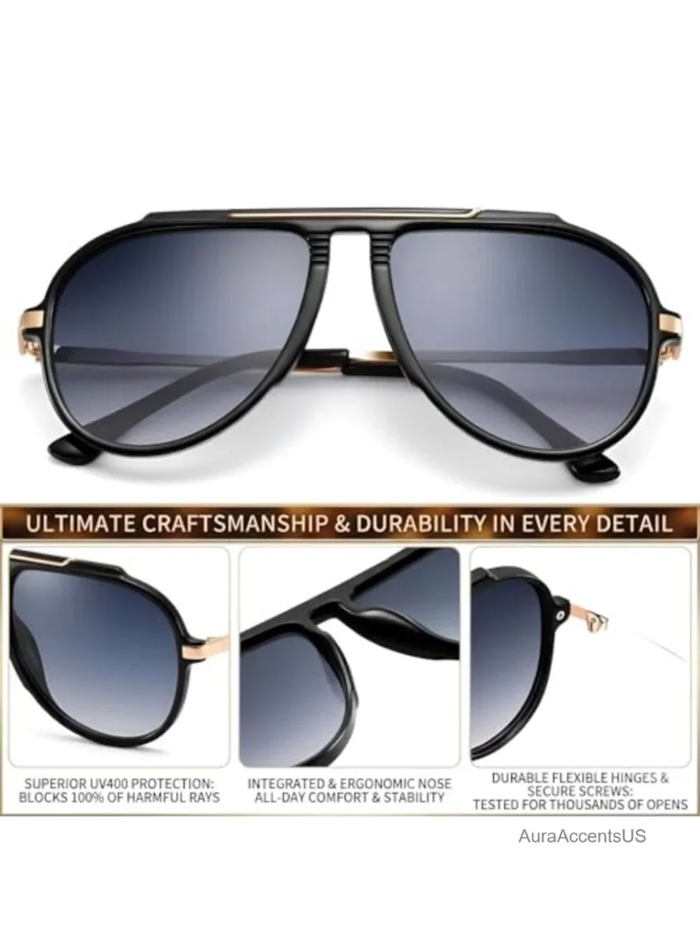 Oversized Aviator Sunglasses Women Men Retro 70s Gold Metal Square UV400